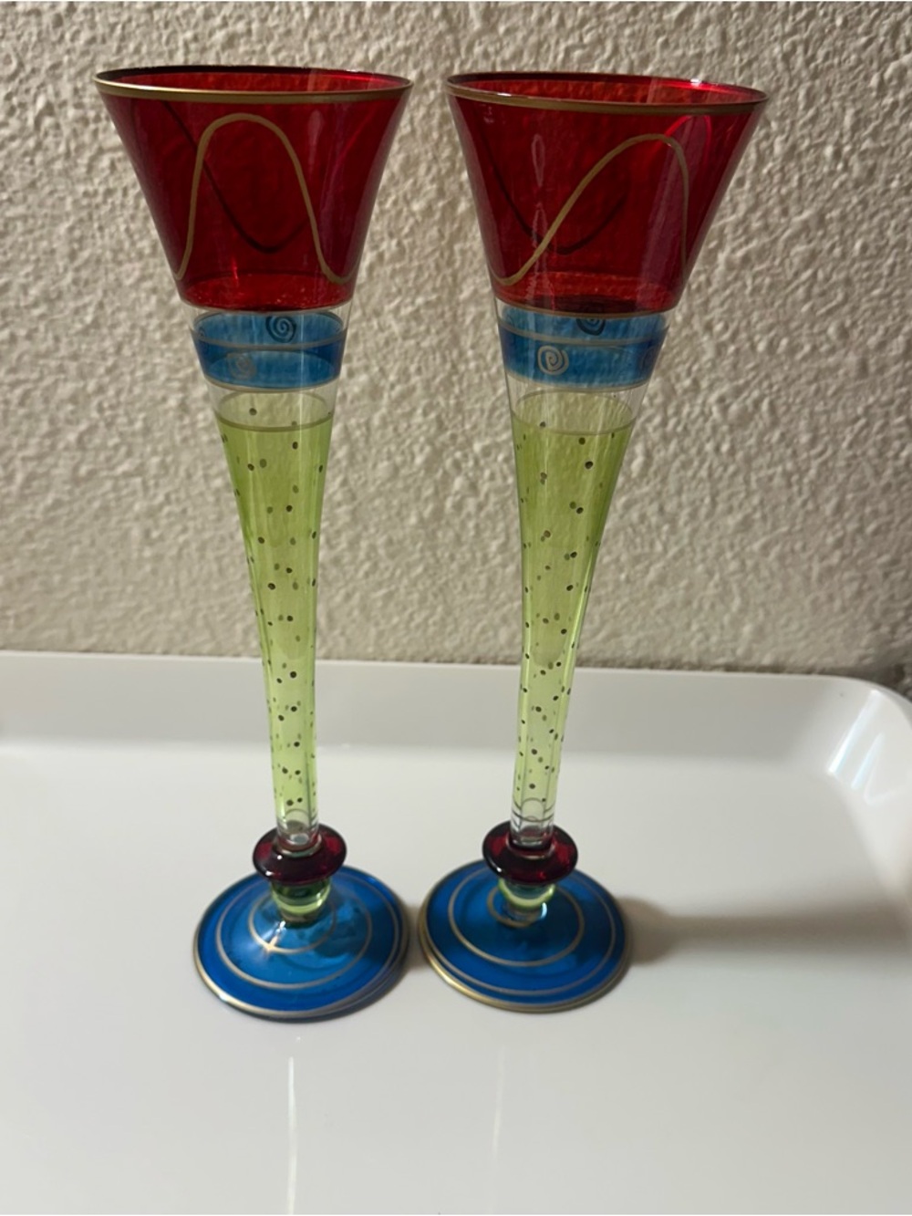 Pier 1 Imports Champagne/Decorative Flute Multicolor 10.5" Hand Blown